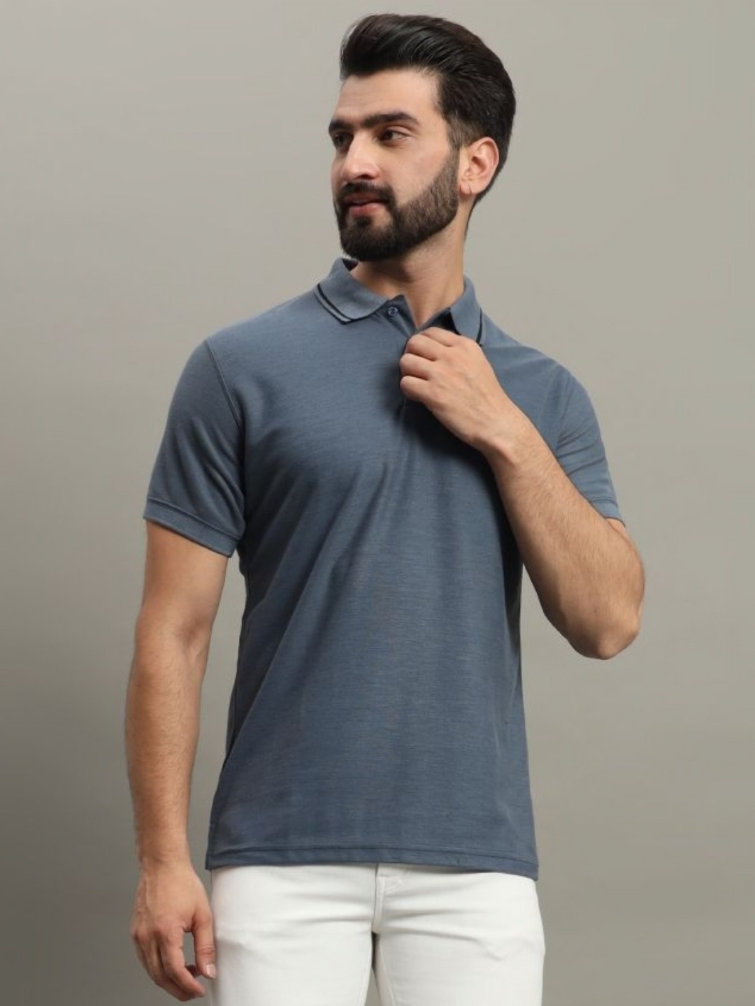 

GET GOLF Men Solid Polo Collar Cotton T-shirt, Blue