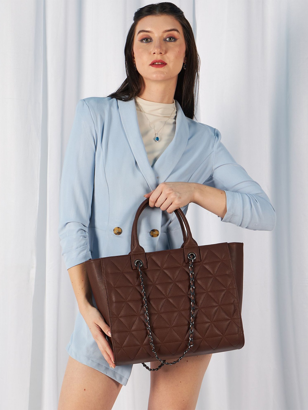 

MINI WESST Structured Tote Bag with Quilted, Brown