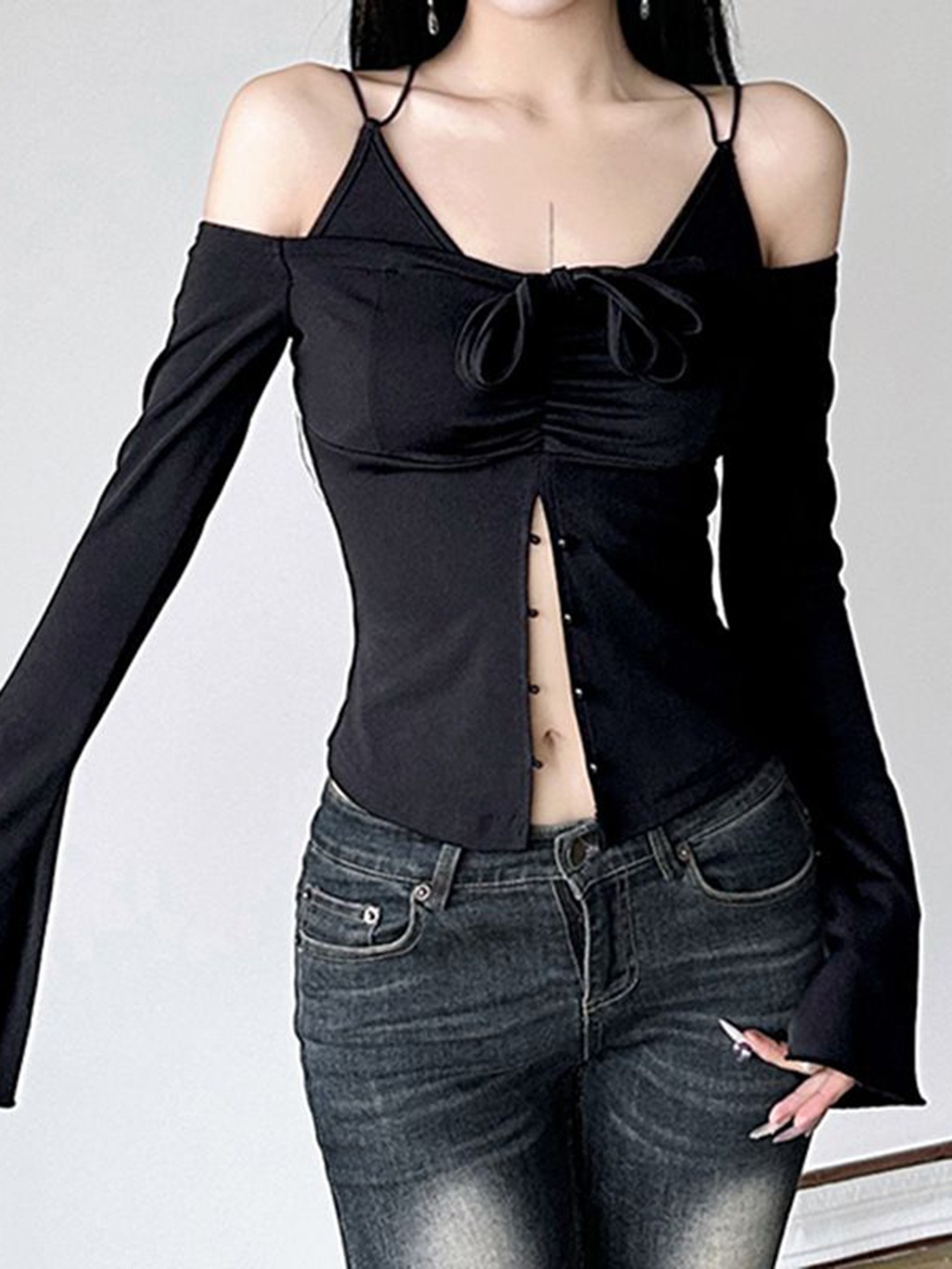 

StyleCast Halter Neck Tie-Ups Styled Back Top, Black