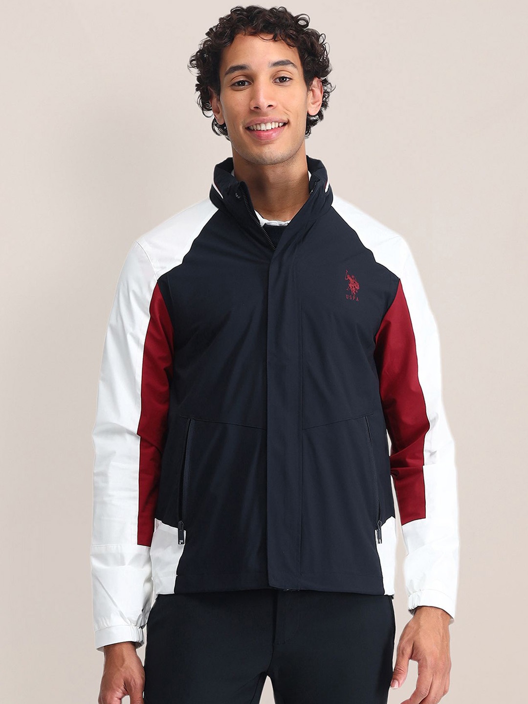 

U.S. Polo Assn. Men Colourblocked Sporty Jacket, Blue