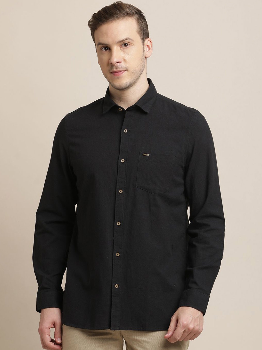 

Turtle Men Relaxed Slim Fit Opaque Casual Shirt, Black