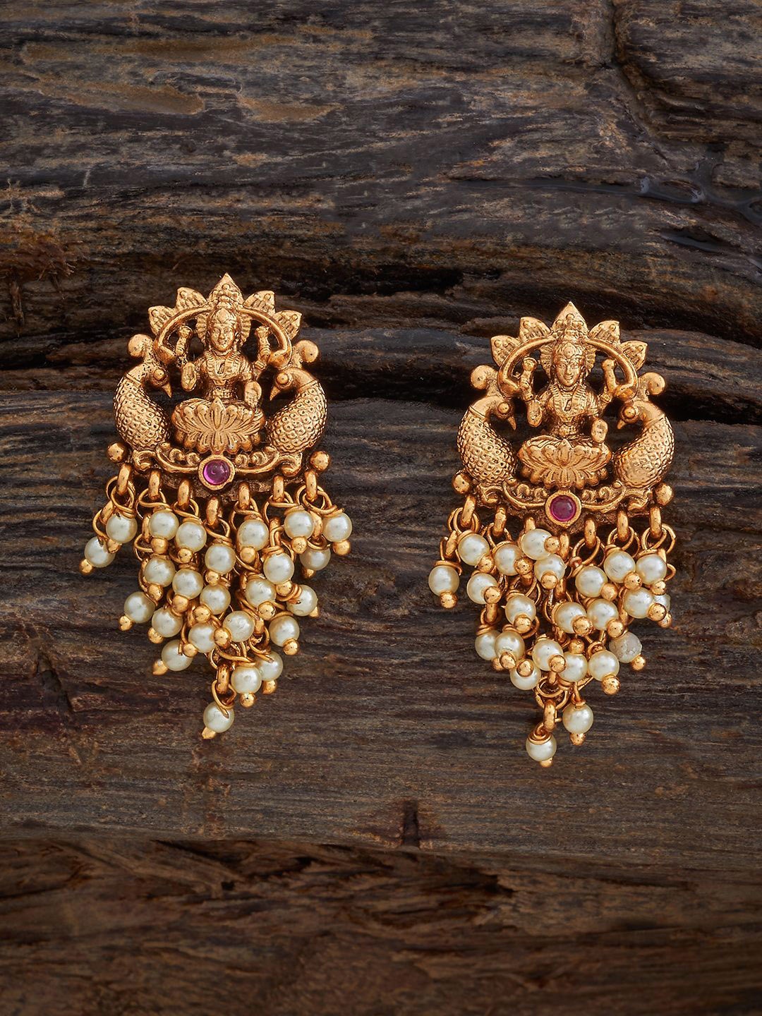 

Kushal's Fashion Jewellery Gold-Plated Stone Studded & Beaded Antique Drop Earrings