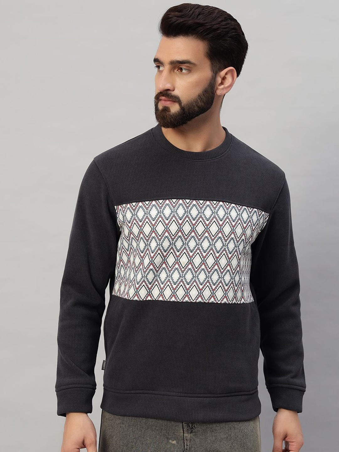 

PROFY Men Round Neck Sweatshirt, Charcoal