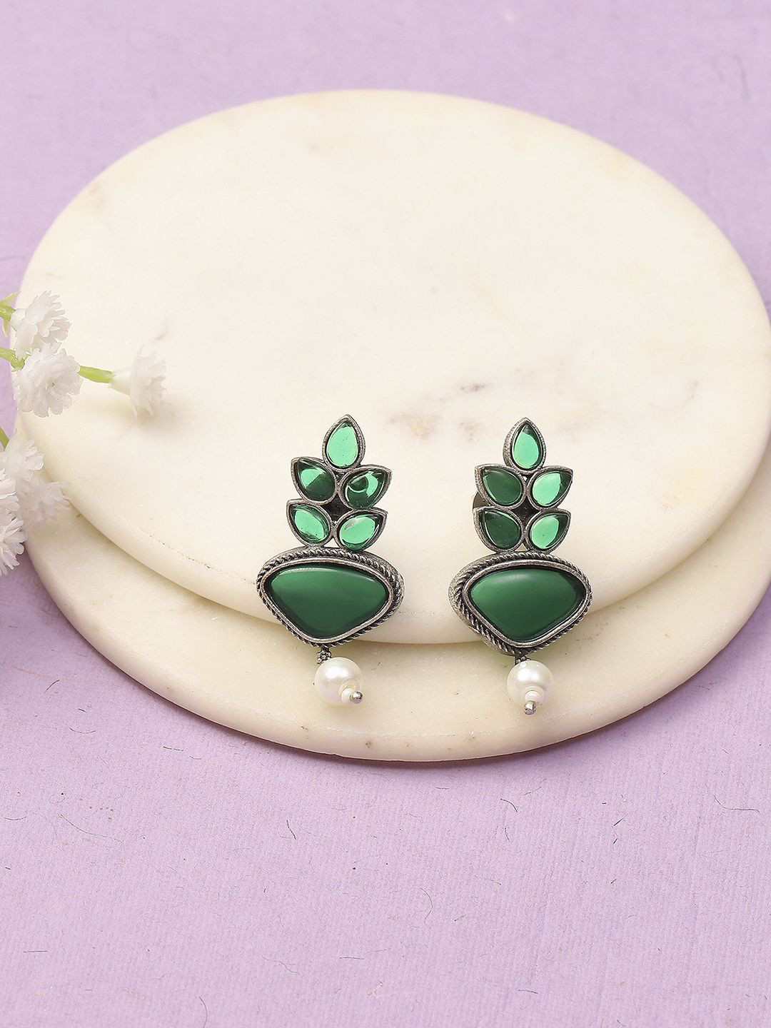 

Rangriti Contemporary Drop Earrings, Green