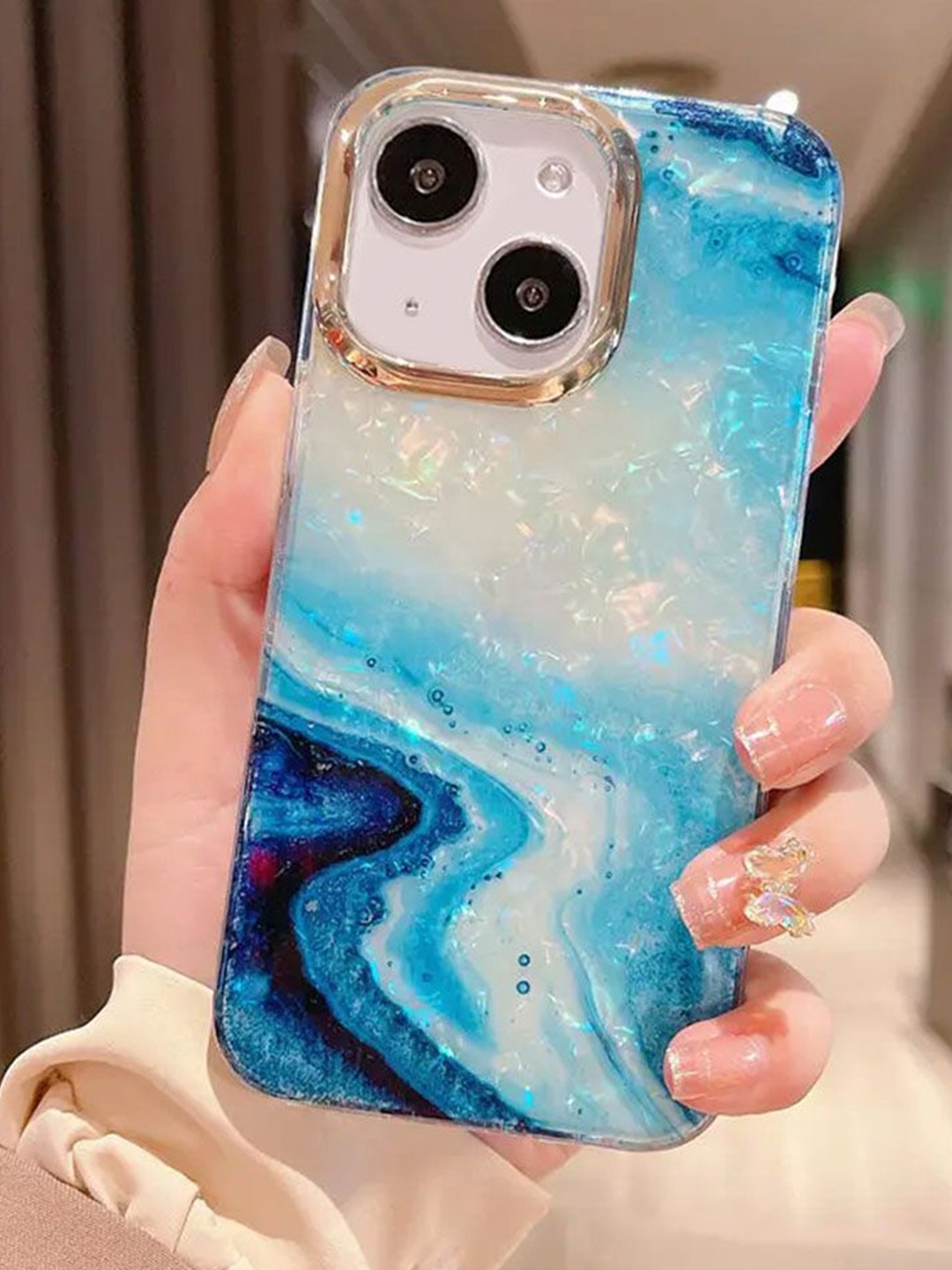 

Luxury Kase Quirky Printed iPhone 14 Plus Back Case Mobile Accessories, Blue