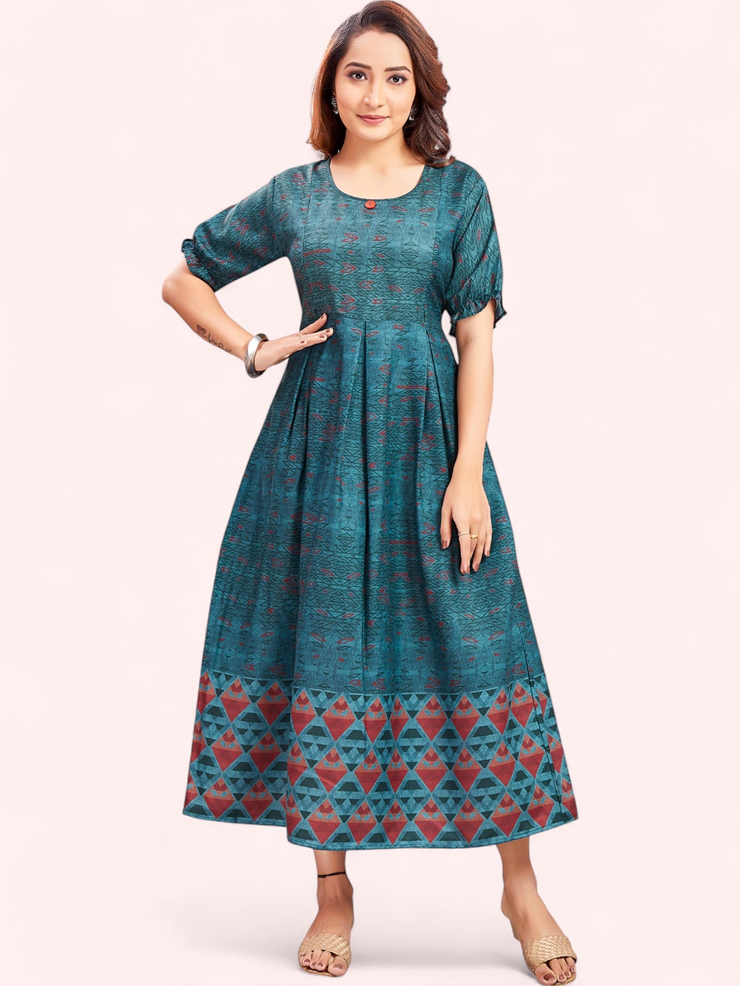 

RITIJYA Women Floral Printed Floral Maternity Anarkali Kurta, Green