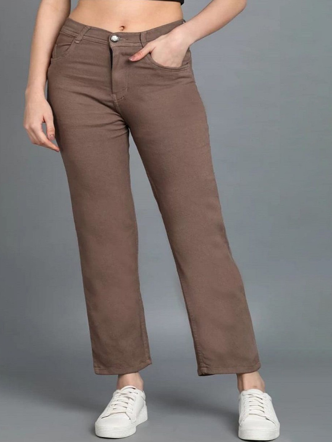 

Perfect Outlet Women Straight Fit High-Rise Stretchable Jeans, Coffee brown