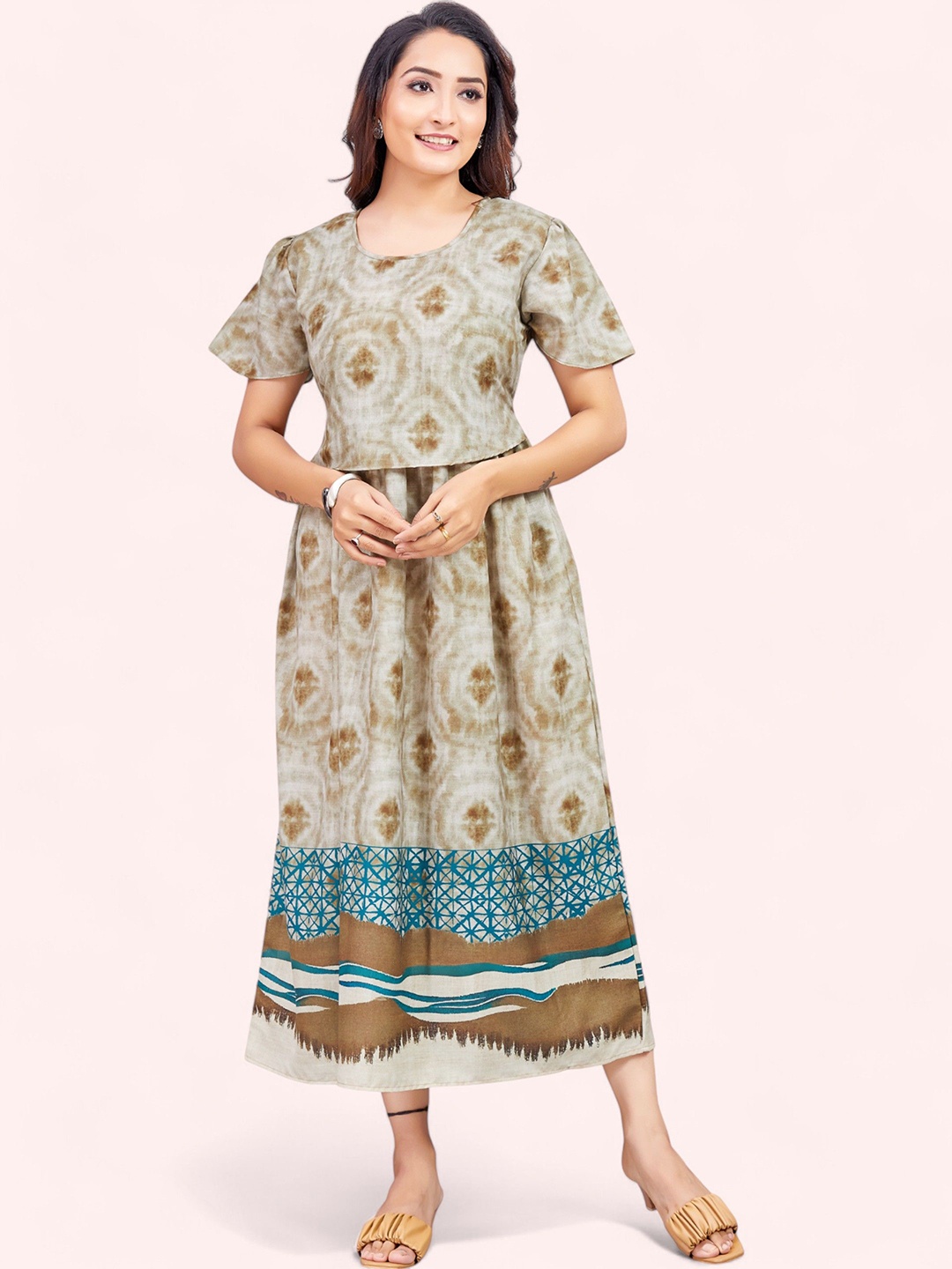 

RITIJYA Women Floral Printed Floral Maternity Anarkali Kurta, Beige