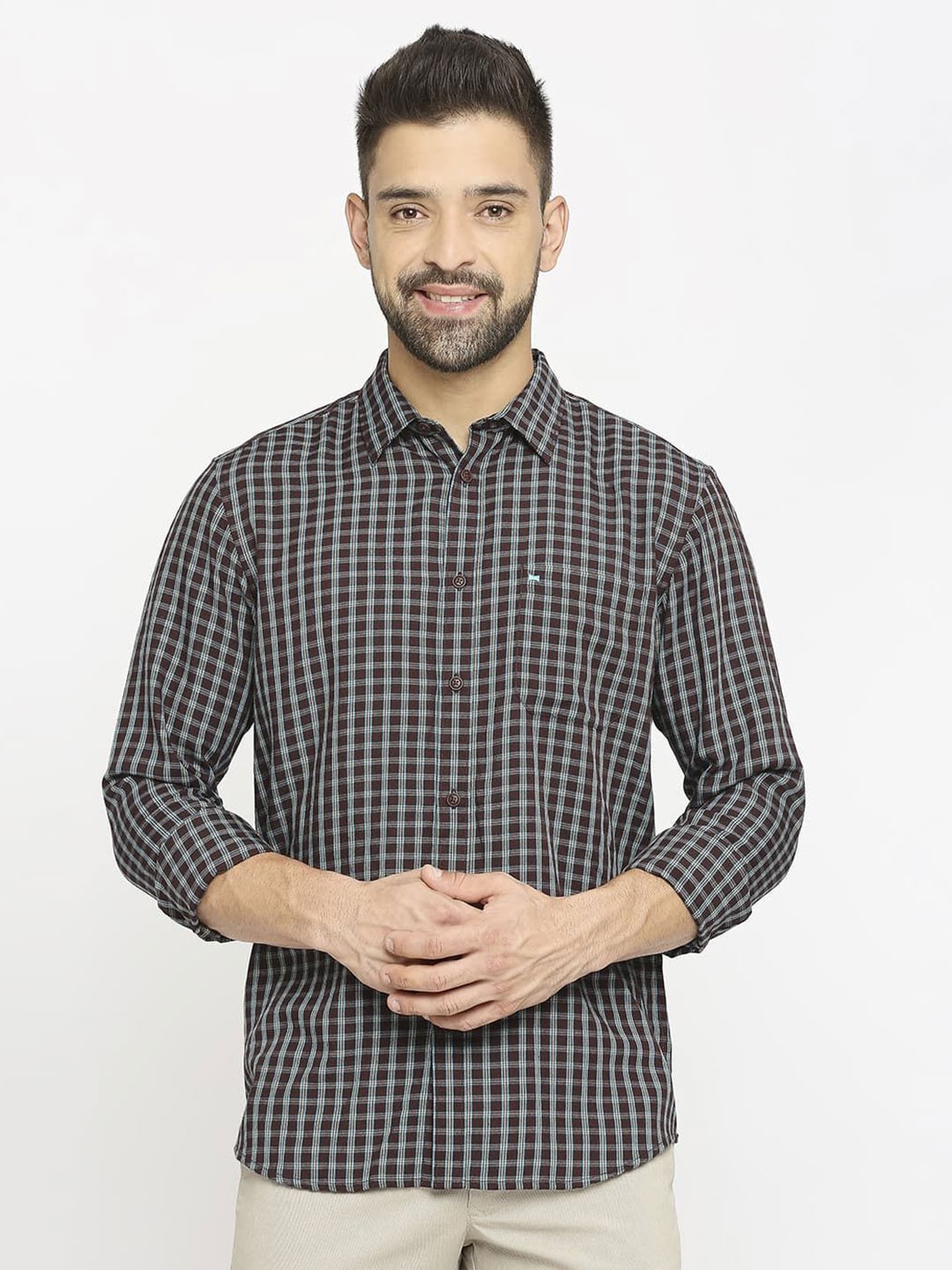 

Basics Men Slim Fit Gingham Checks Opaque Checked Casual Shirt, Red