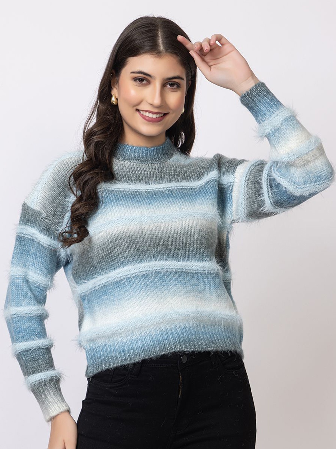 

GFO Women Striped Pullover Sweaters, Blue