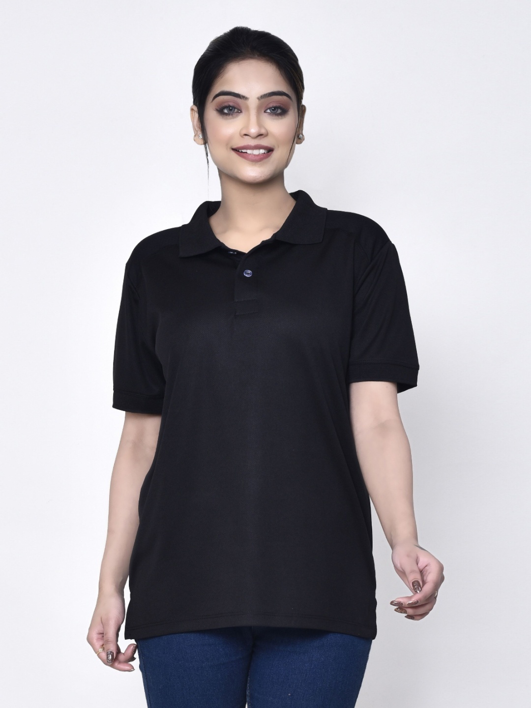 

RAPL Women Polo Neck Collar T-shirt, Black