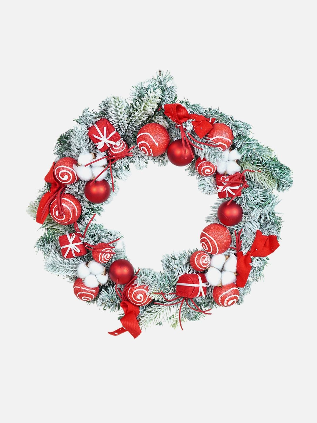 

Little Surprise Box LLP Red & White Artificial Bushy Christmas Wreath Festive Decor
