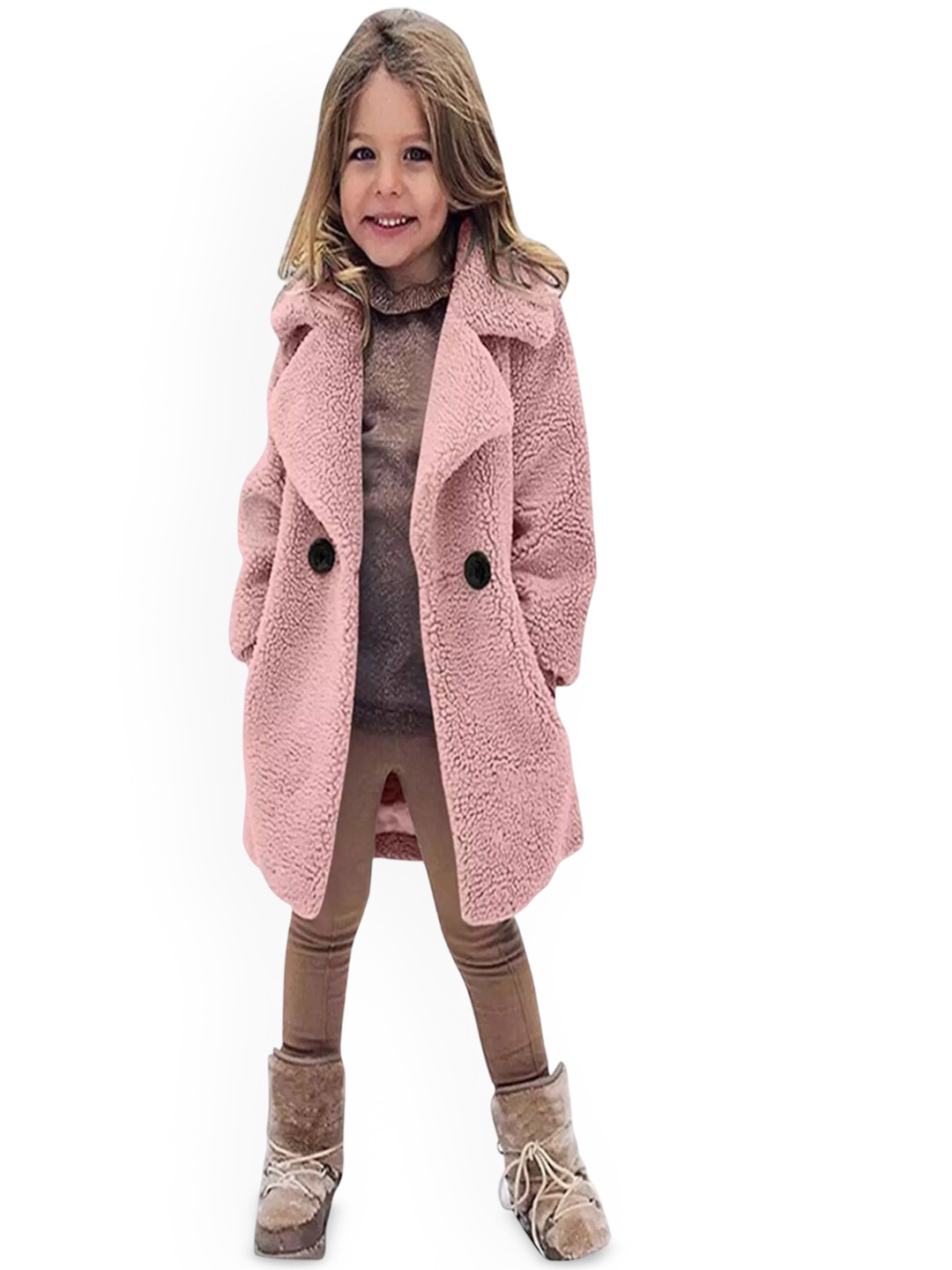 

Xsole Kids Self Designed Single-Breasted Notched Lapel Overcoat, Pink