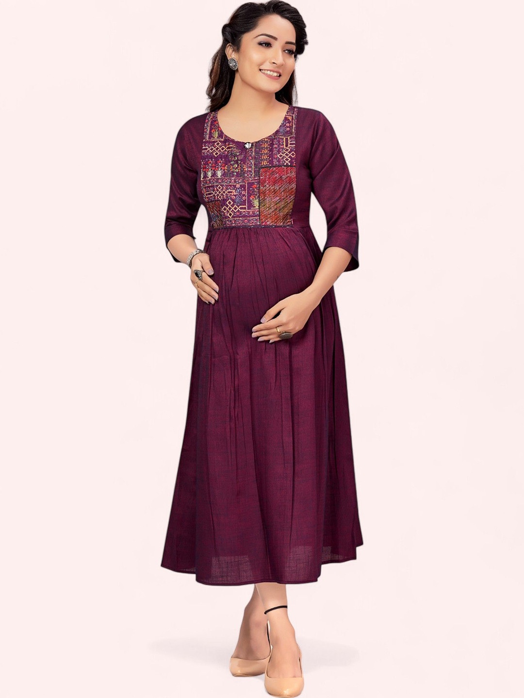 

RITIJYA Women Printed Floral Maternity Anarkali Kurta, Purple