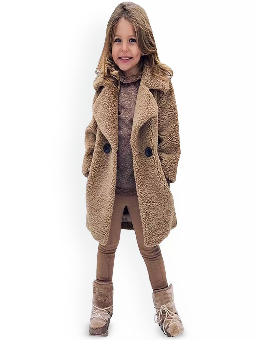 

Xsole Kids Double-Breasted Winter Overcoat, Camel brown