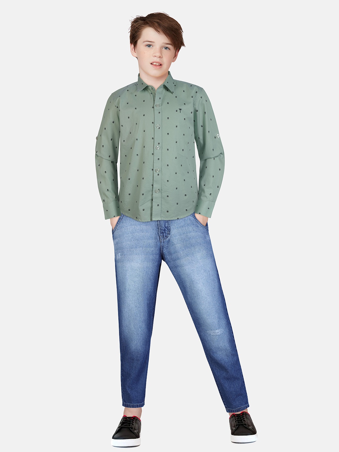 

Palm Tree Boys Standard Opaque Printed Casual Shirt, Green