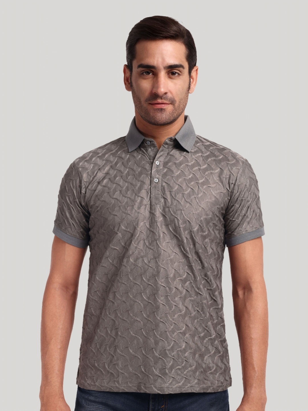 

LUXURIT Men Polo Collar Pockets T-shirt, Grey