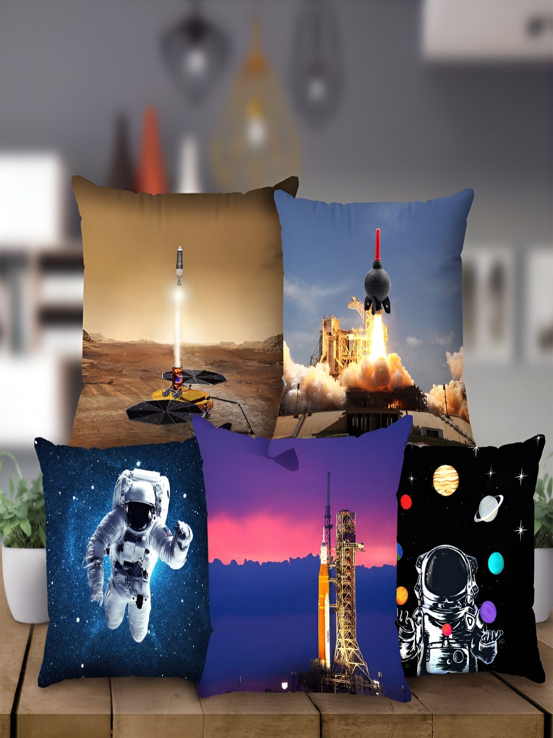 

Steve & Anderson Set of 5 Blue & Black Printed Square Cushion Covers