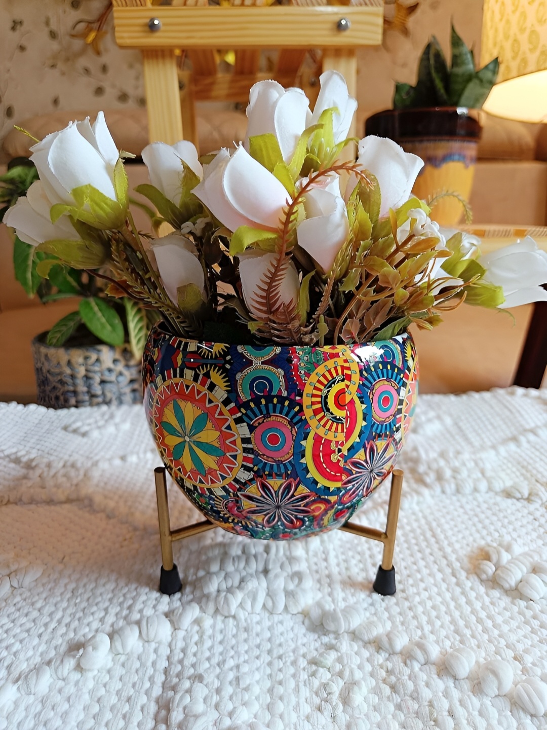 

NIYARA Blue & Yellow Printed Metal Planter