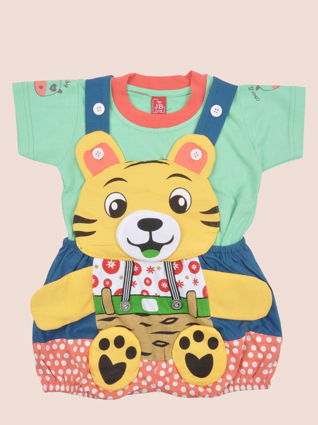 

Yellow Bee Infant Boys Happy Tiger Face Printed Dungaree With T-Shirt, Green