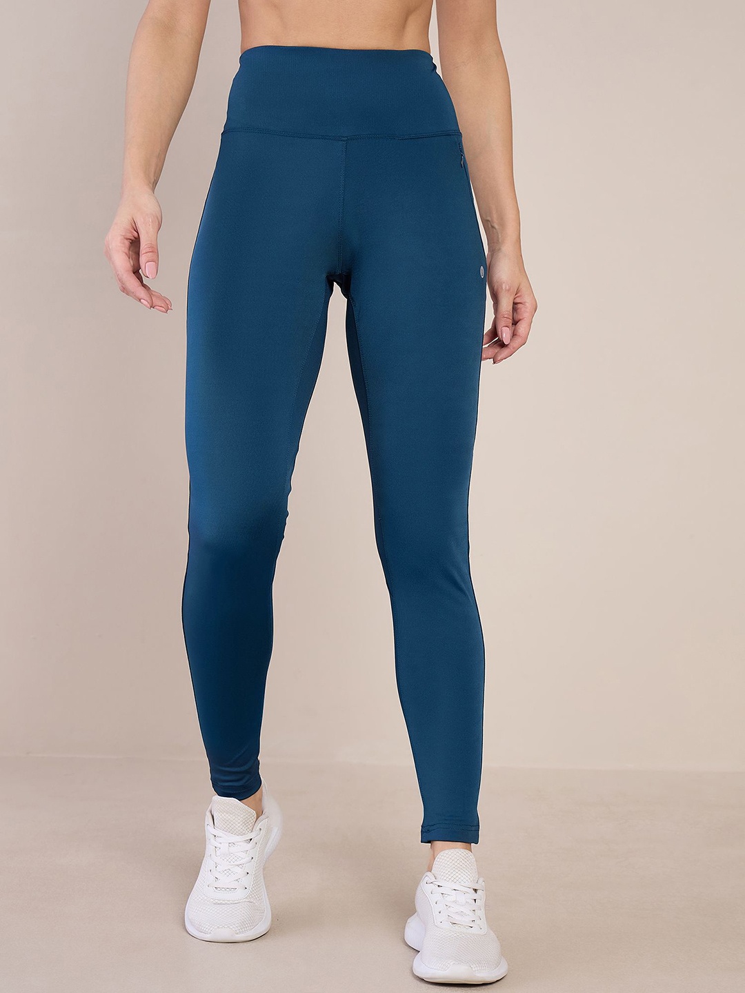 

July Women Slim Fit High- Rise Ankle Length Yoga Tights, Blue