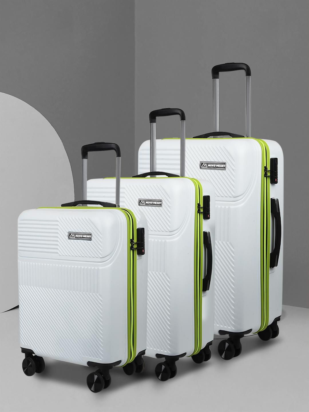 

MOVE-MEANT Set Of 3 Hard-Sided Large Medium & Cabin Trolley Bag, Off white