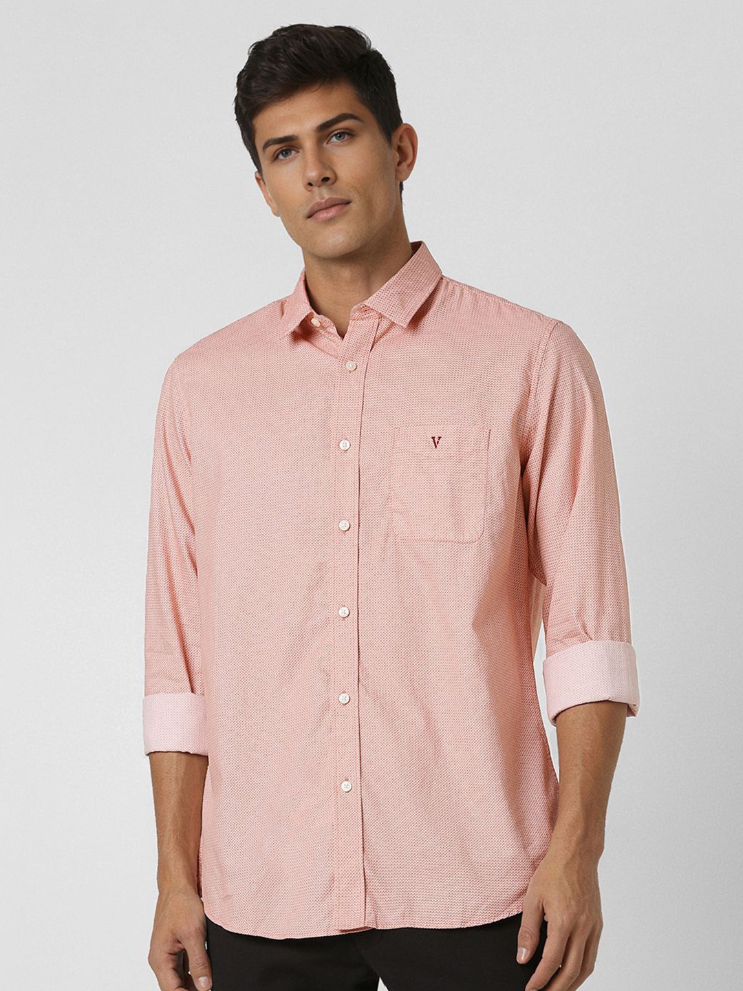 

Van Heusen Sport Men Slim Fit Opaque Printed Casual Shirt, Peach