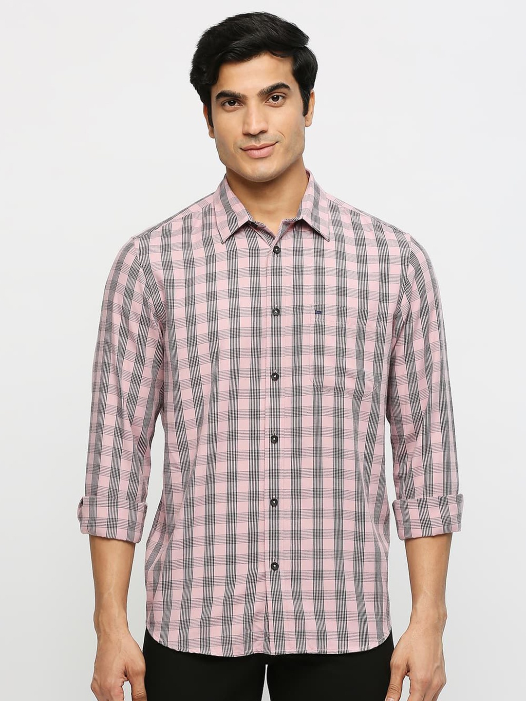 

Basics Men Slim Fit Shepherd Checks Opaque Checked Casual Shirt, Pink