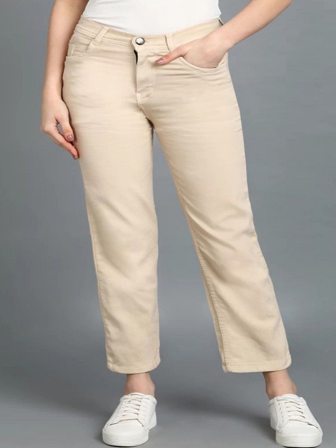 

Perfect Outlet Women Straight Fit High-Rise Stretchable Jeans, Cream