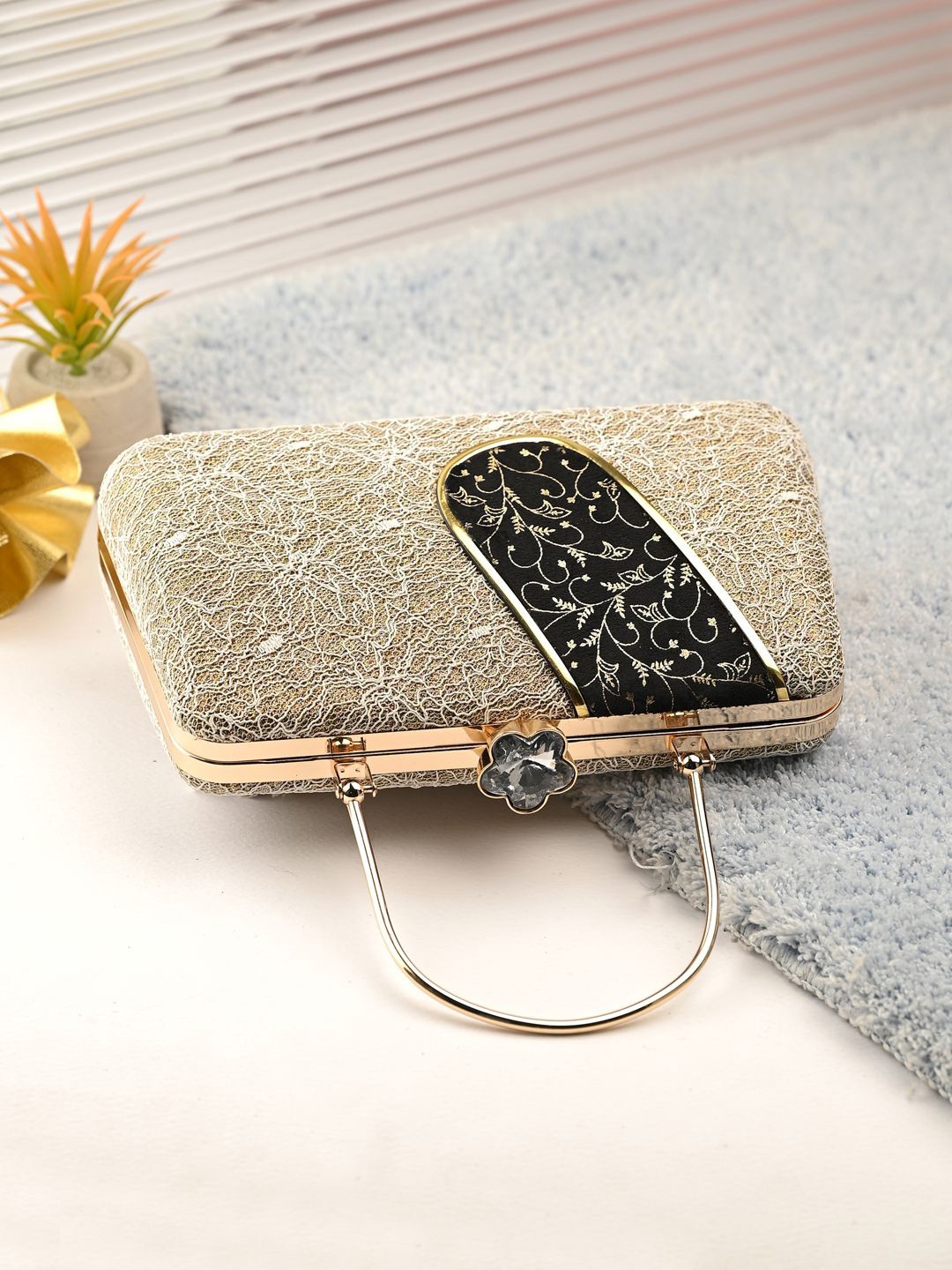 

DressBerry Embellished Box Clutch, Gold