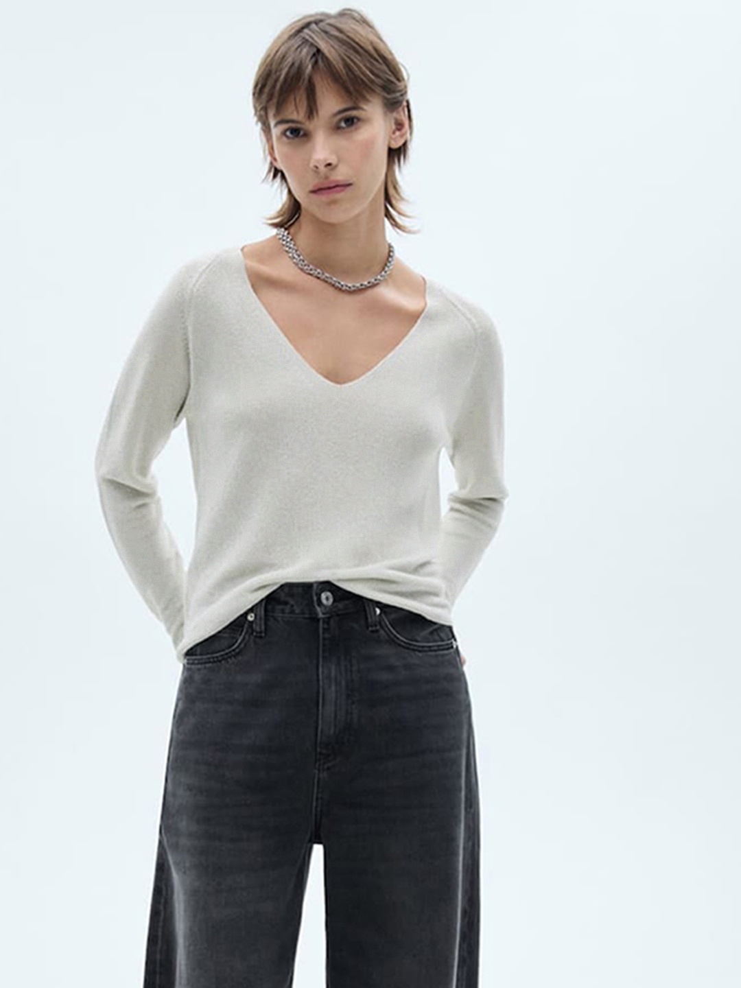 

MANGO V-Neck Partywear Sweater, Off white