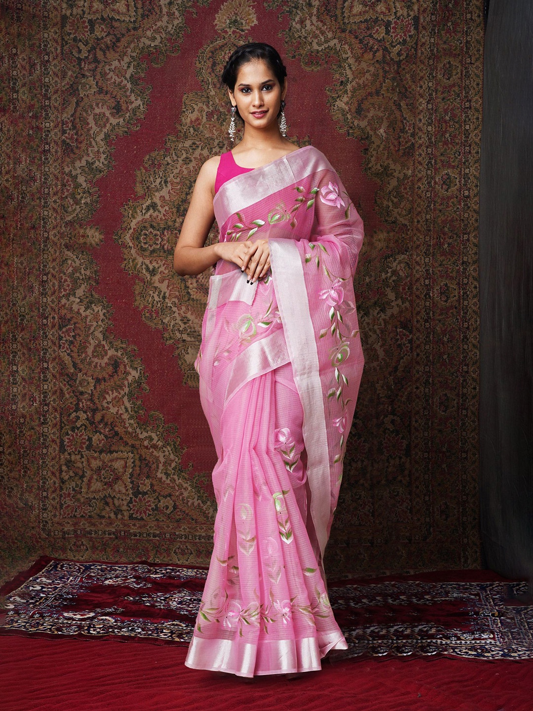 

Unnati Silks Floral Printed Kota Saree, Pink