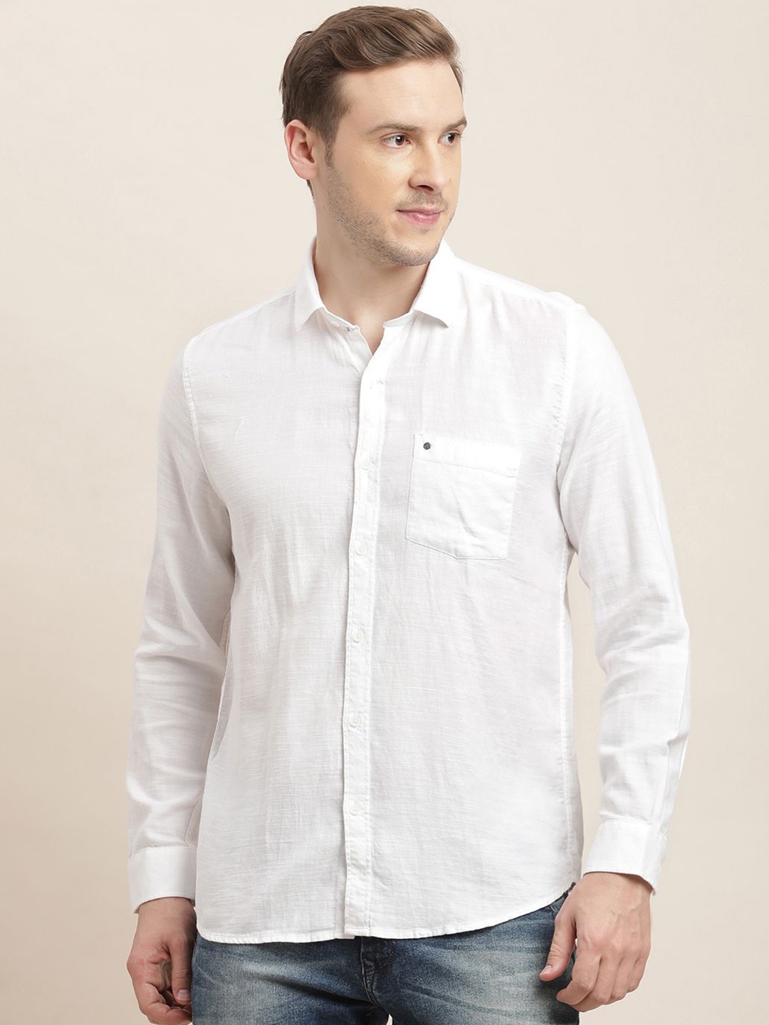 

Turtle Men Relaxed Slim Fit Opaque Casual Shirt, White