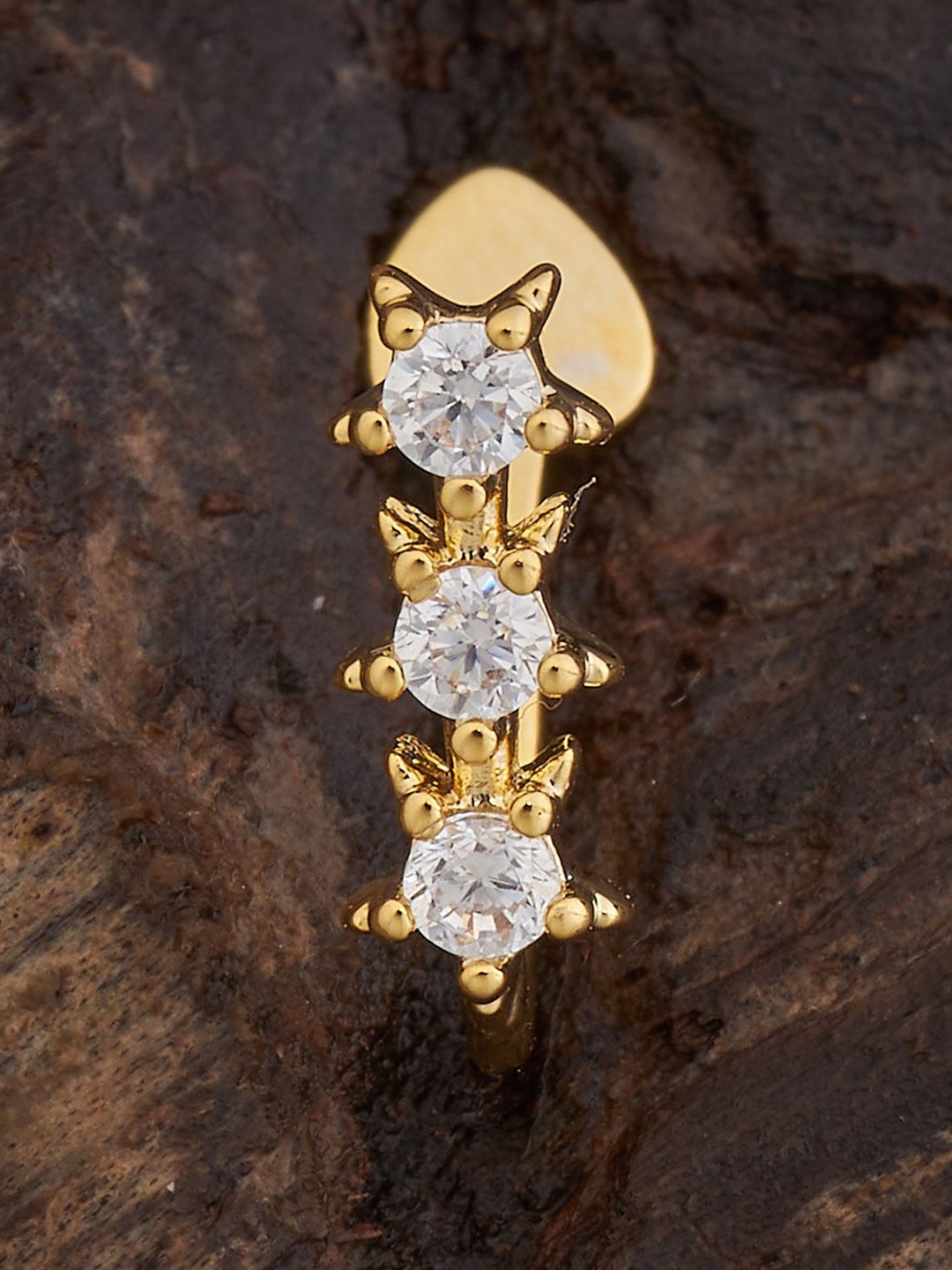 

Kushal's Fashion Jewellery Gold-Plated CZ-Stone Studded Star Design Stud Nosepin
