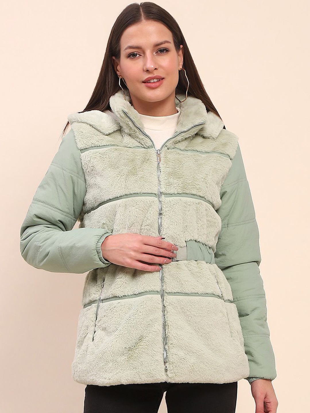 

CAMLA Women Polyester Longline Puffer Jacket, Green