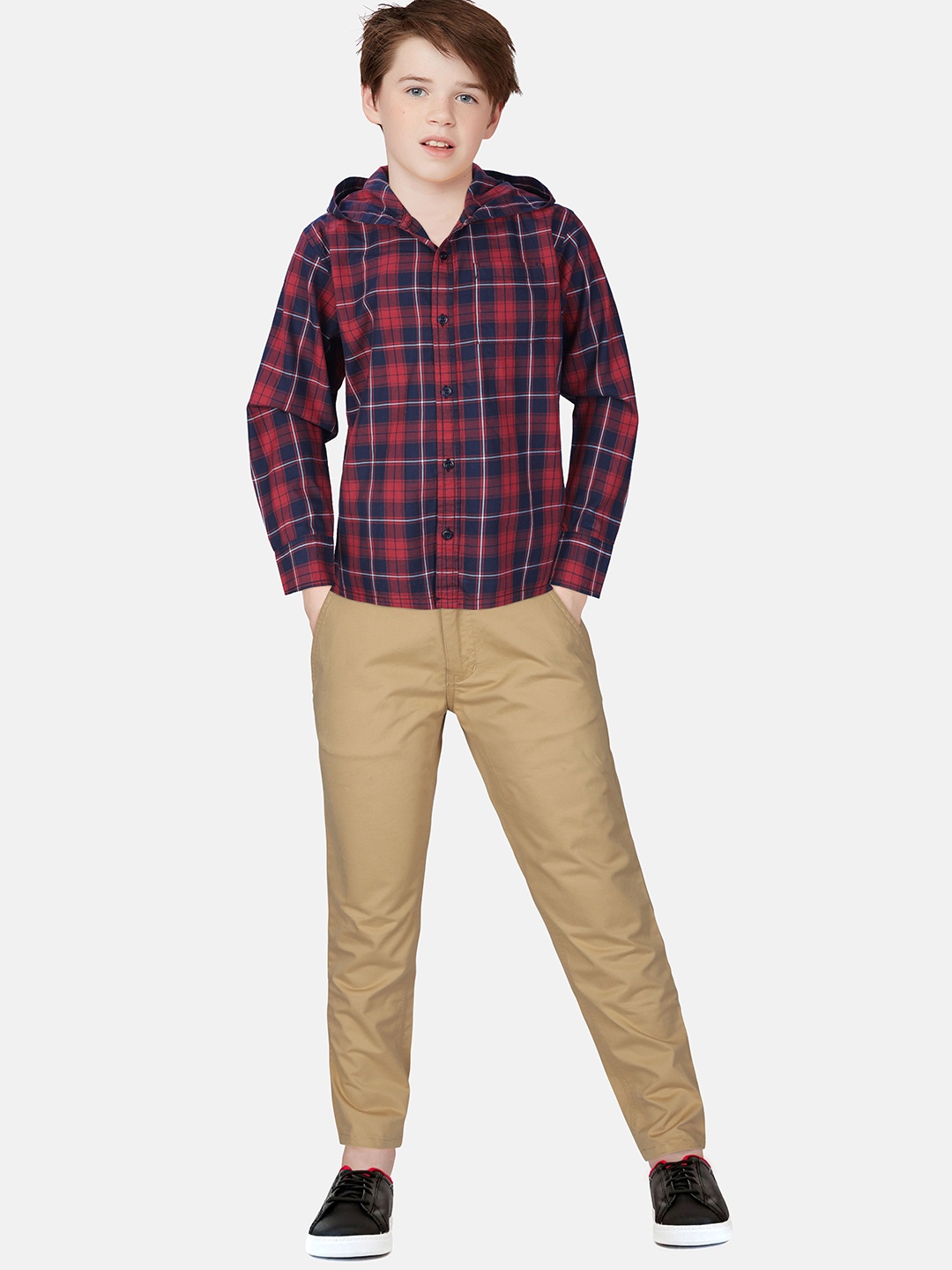 

Gini and Jony Boys Standard Tartan Checks Opaque Checked Casual Shirt, Red