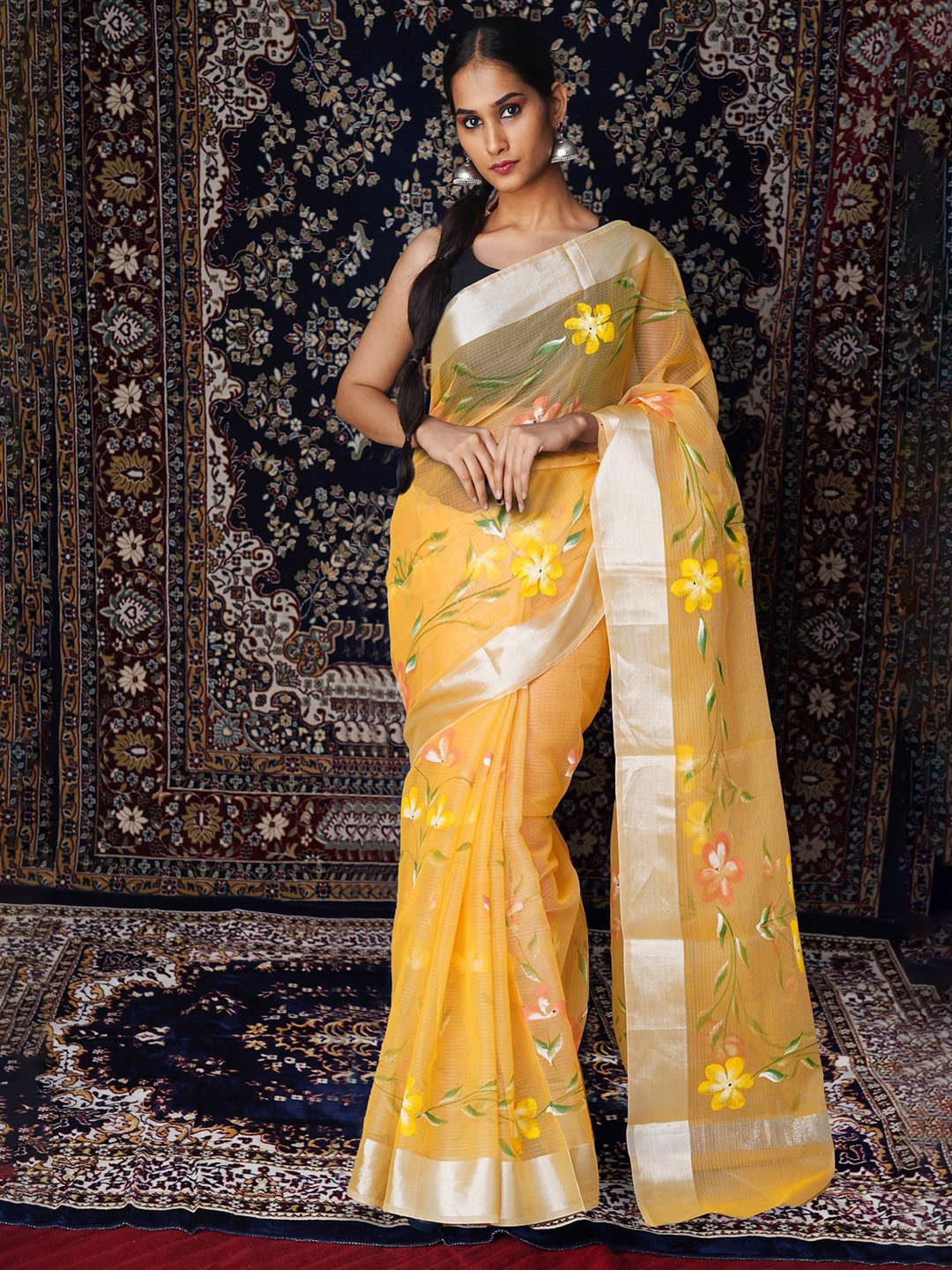 

Unnati Silks Floral Zari Handloom Kota Saree, Yellow