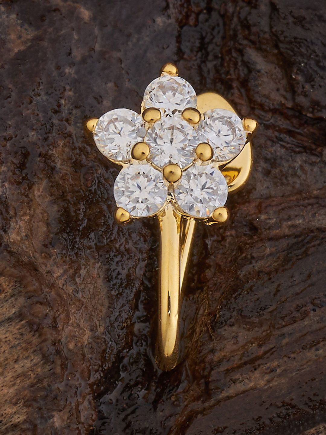 

Kushal's Fashion Jewellery Gold-Plated CZ-Stone Studded Floral Design Stud Nosepin