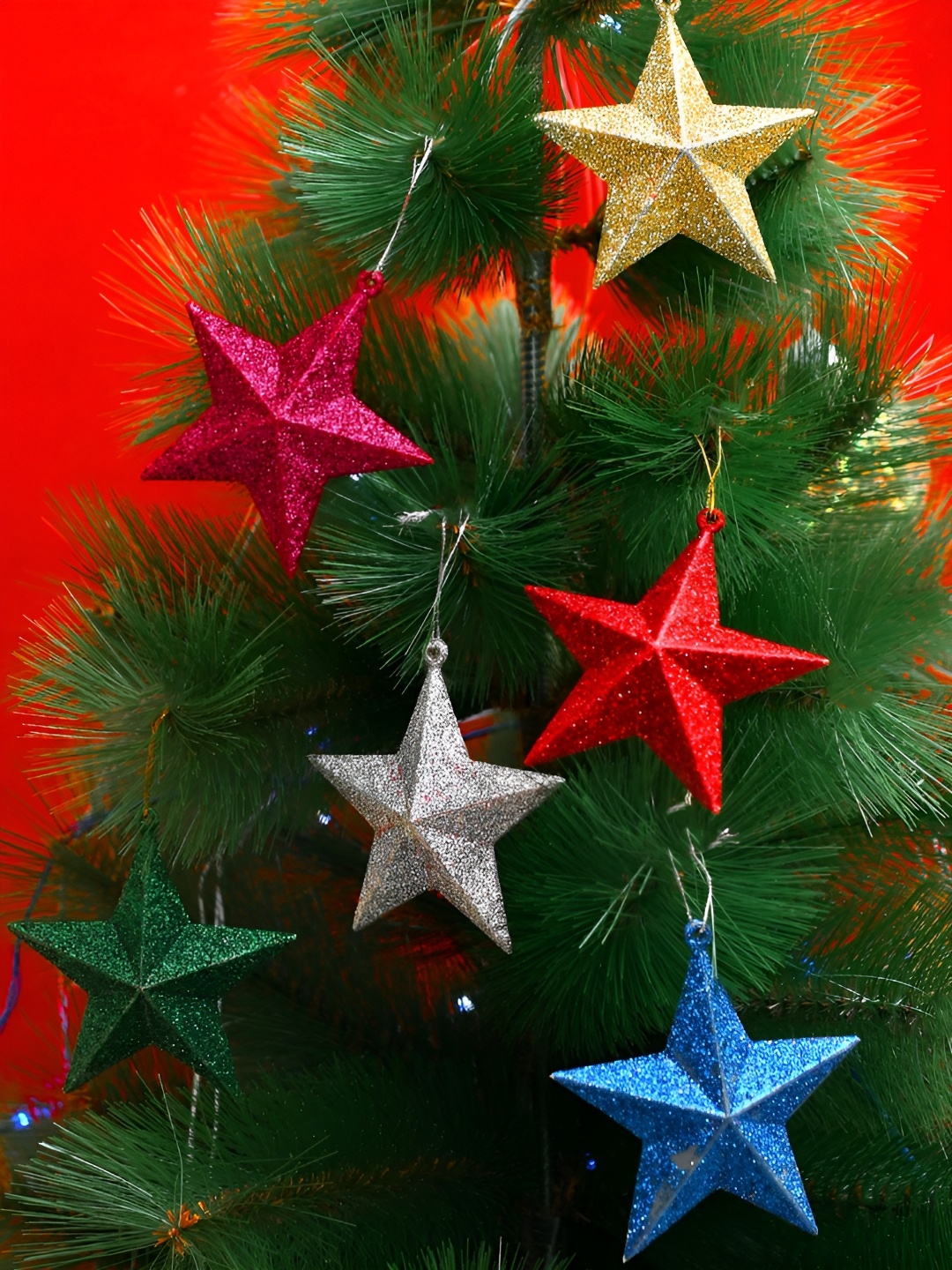 

TAYHAA Set Of 12 Blue & Red Shiny Star Ornaments, Multi