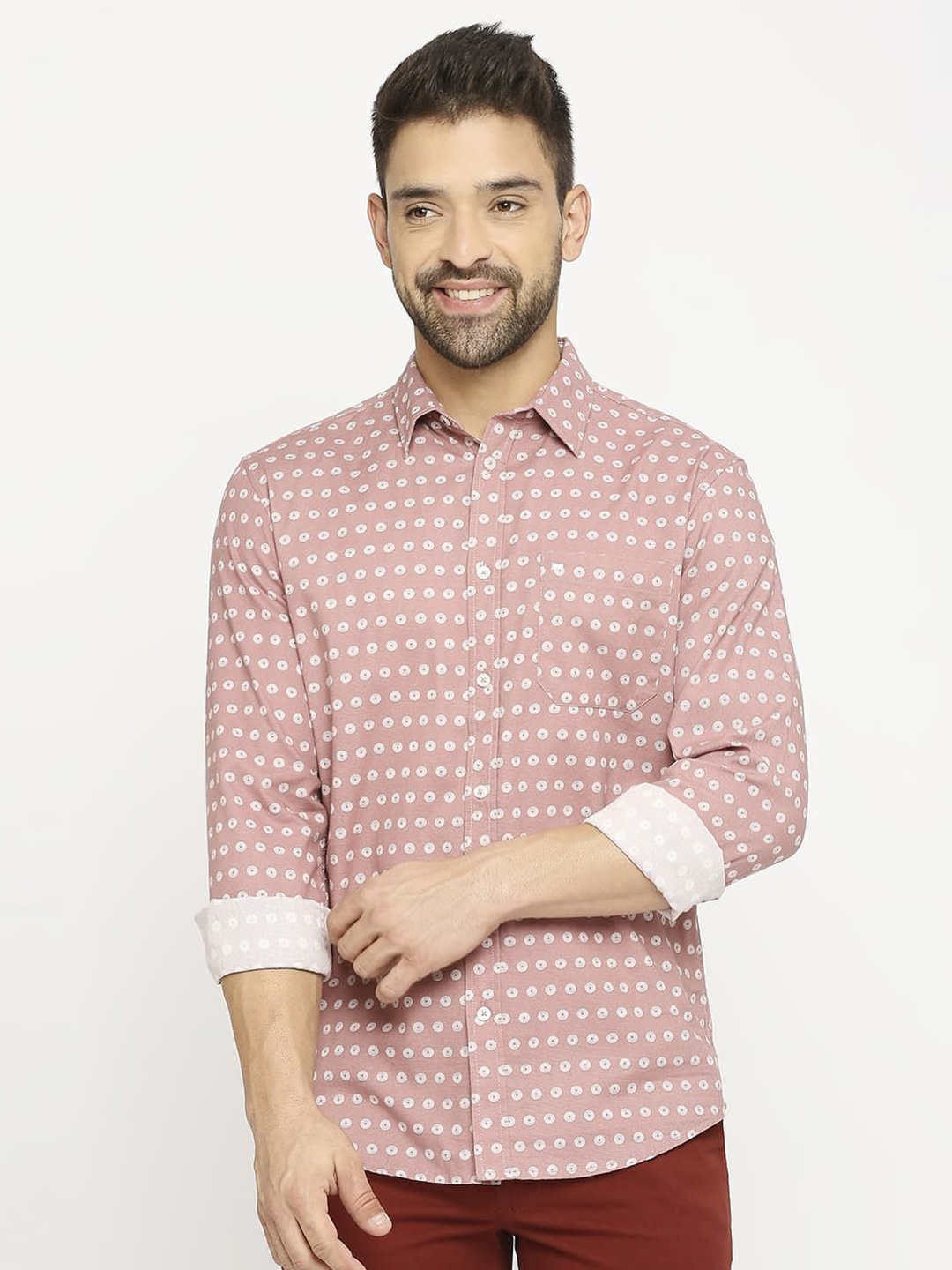 

Basics Men Slim Fit Opaque Printed Casual Shirt, Pink
