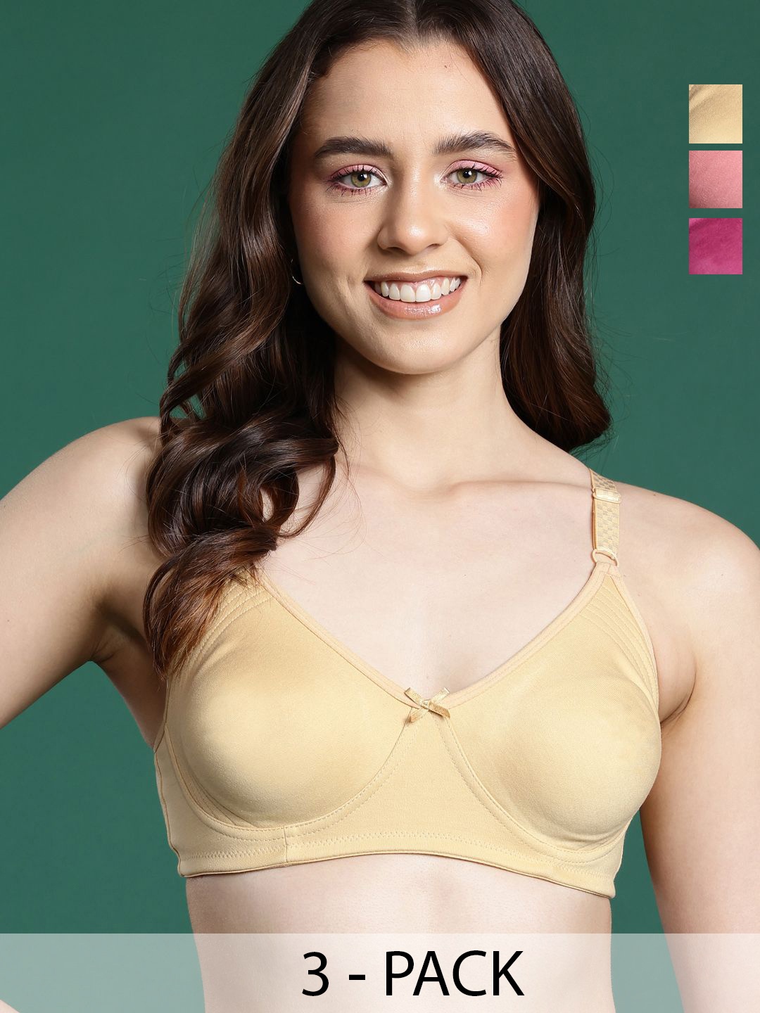 

DressBerry Women Pack Of 3 Medium Coverage Cotton T-shirt Bra, Beige