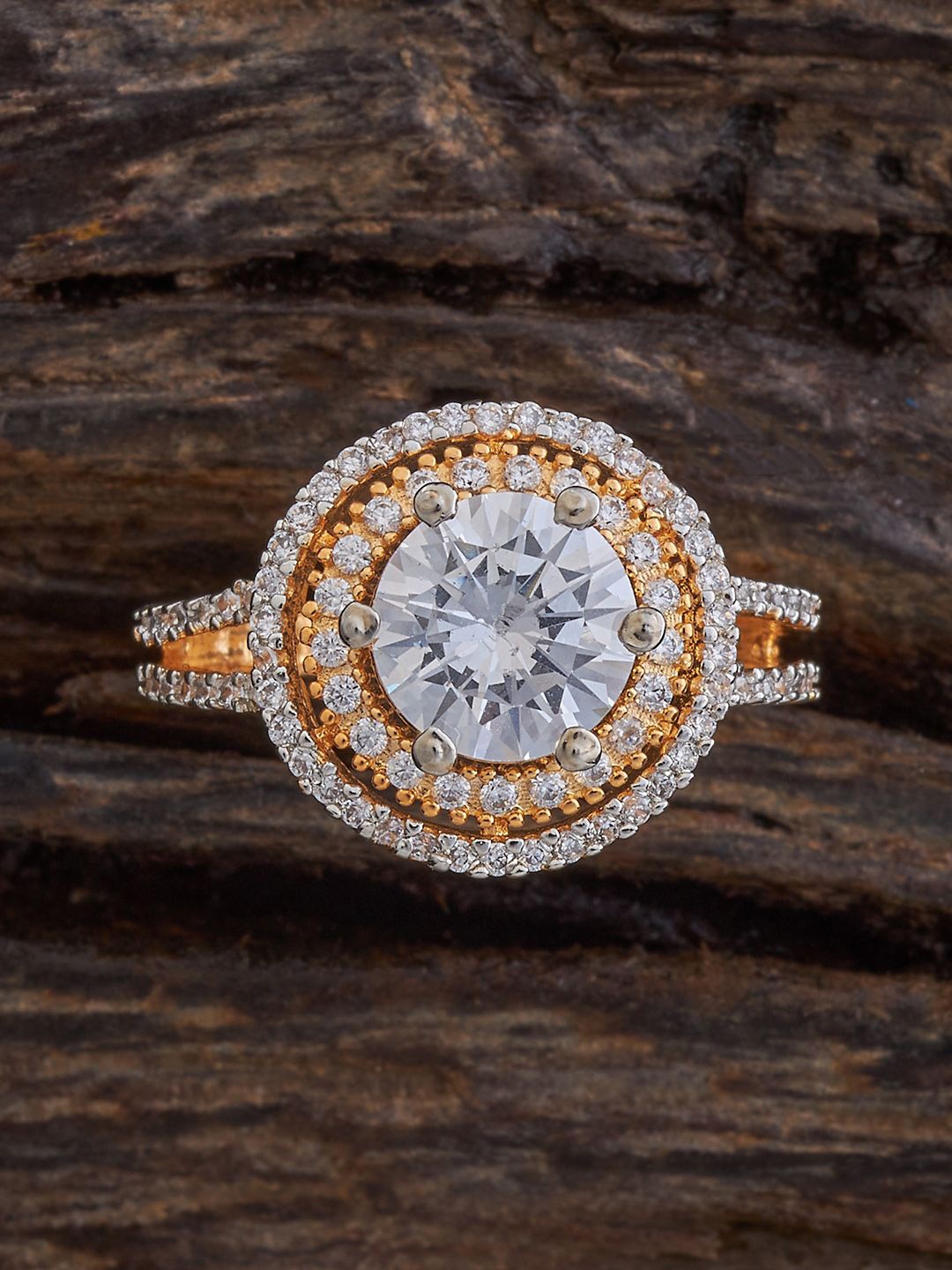 

Kushal's Fashion Jewellery Rhodium Gold-Plated CZ Stone Studded Adjustable Finger Ring