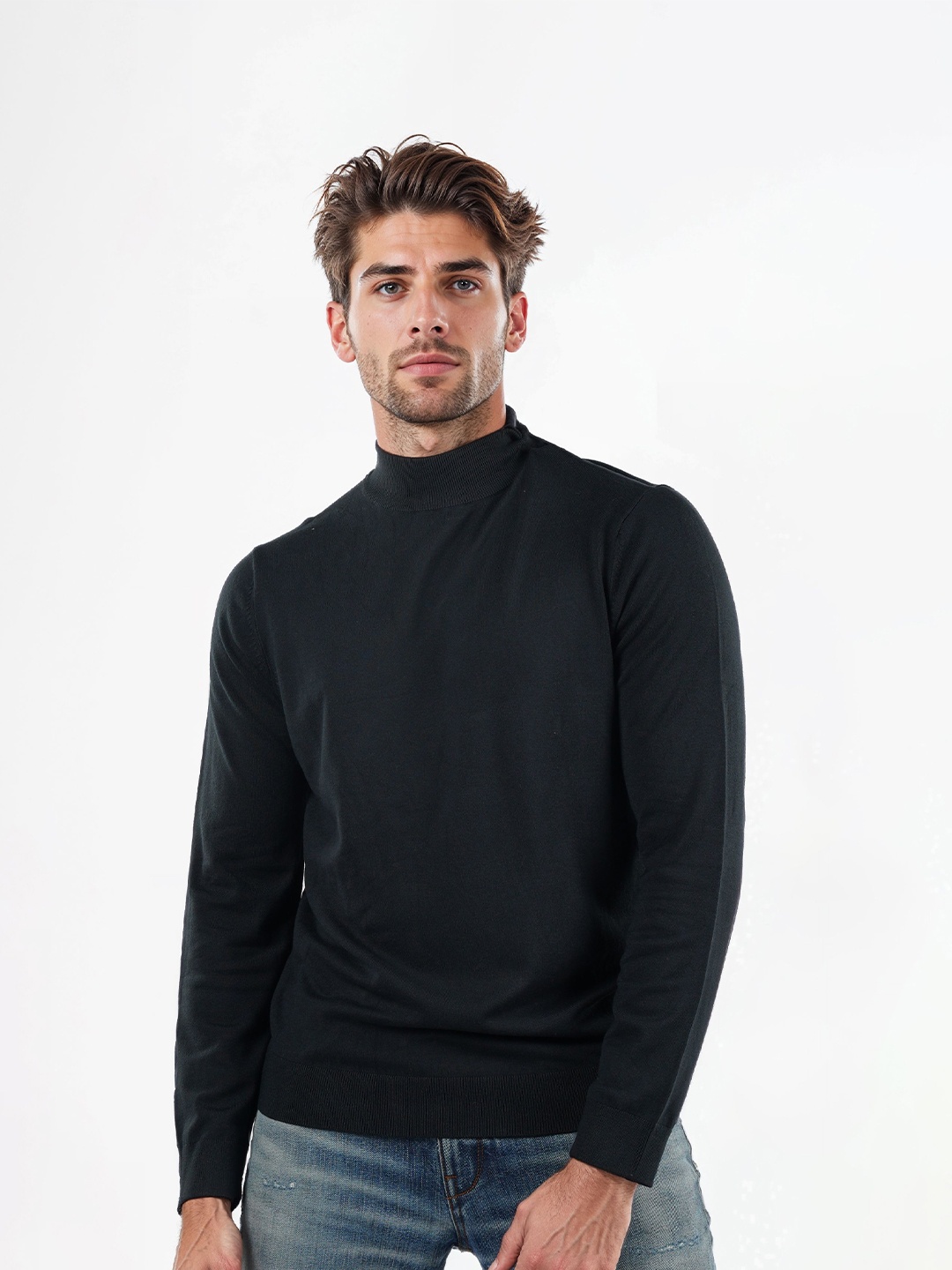 

Celio Men Mock Collar Long Sleeves Pullover, Navy blue