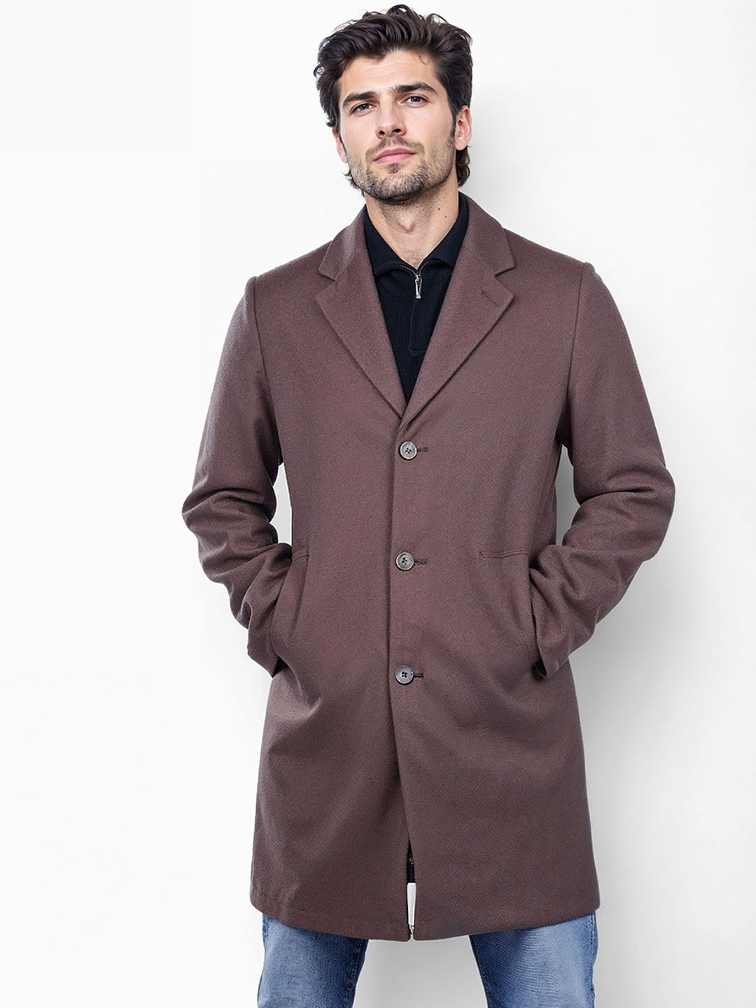 

Celio Men Long Sleeves Single-Breasted Overcoat, Brown