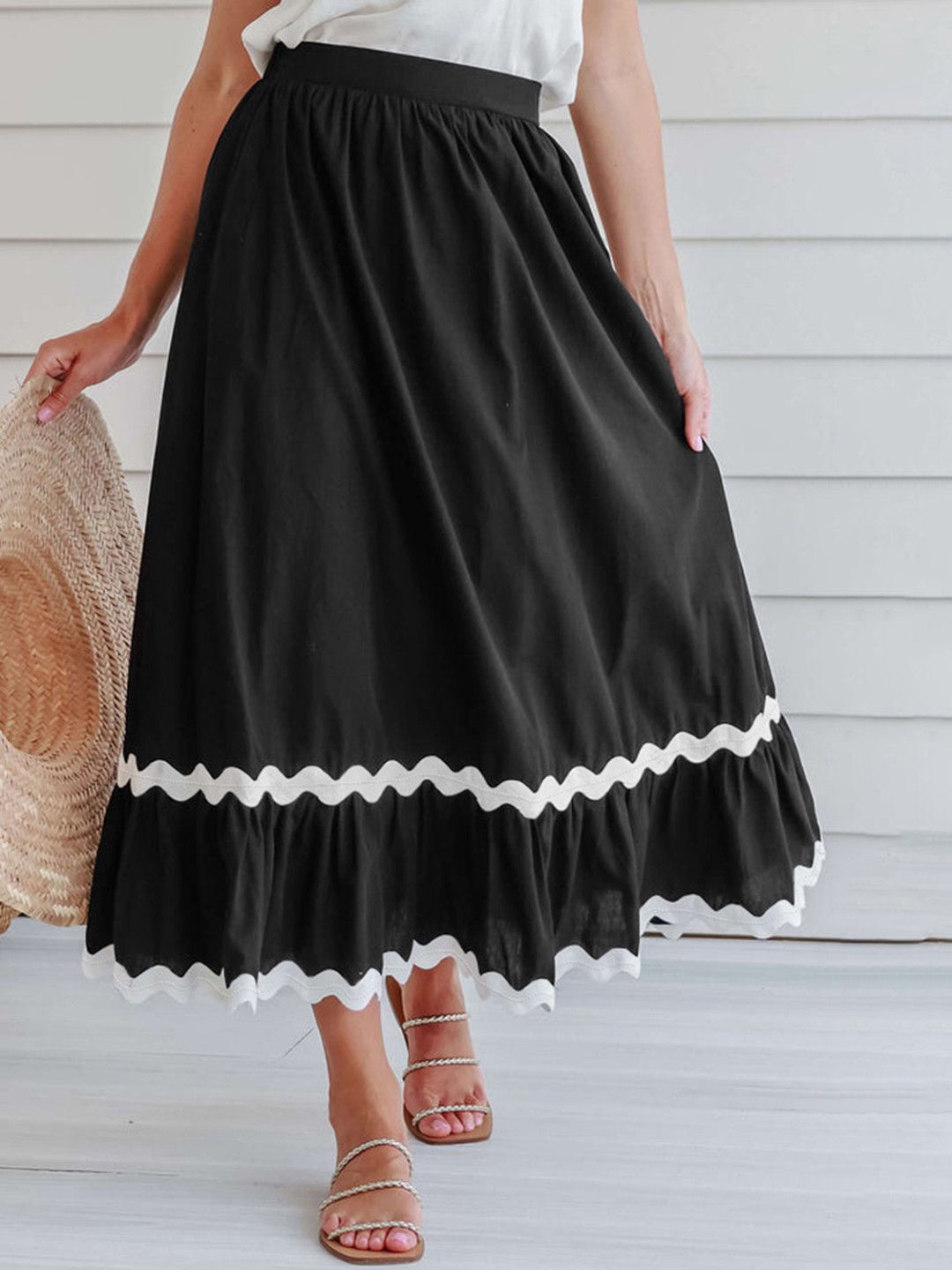 

StyleCast Women Pure Cotton Flared Midi Skirt, Black