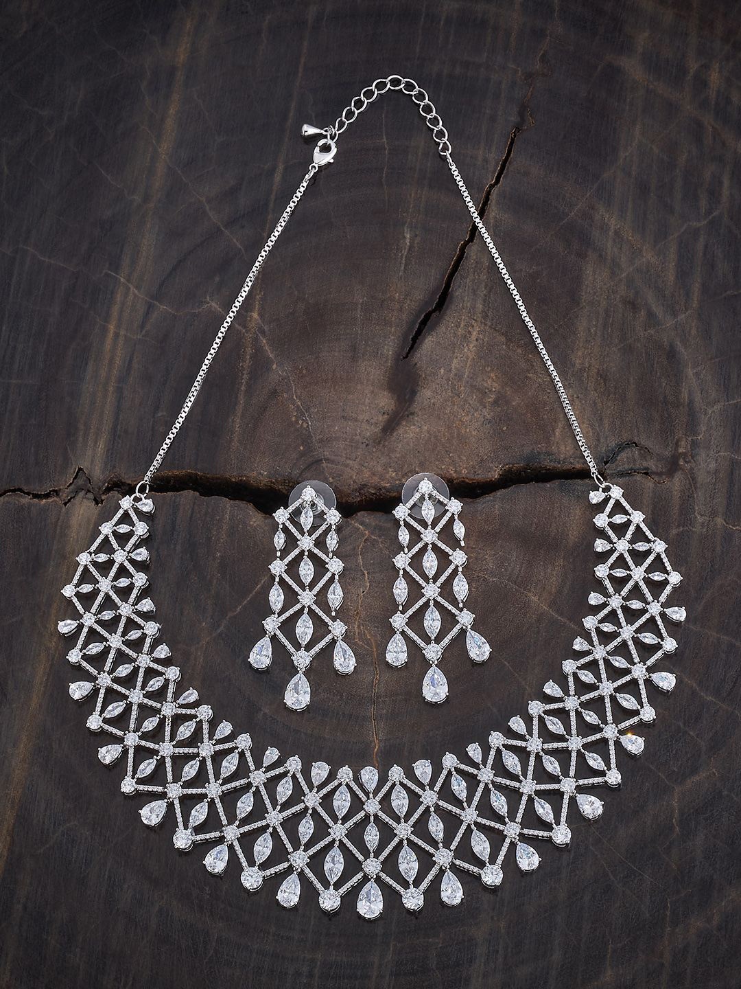 

Kushal's Fashion Jewellery Rhodium-Plated Zircon-Studded Jewellery Set, Silver