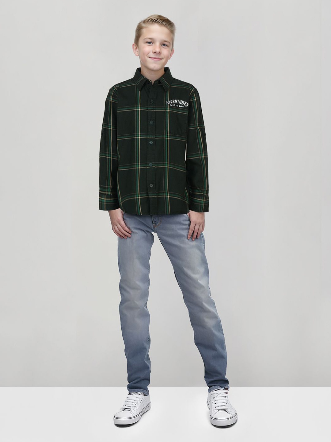 

Gini and Jony Boys Standard Windowpane Checks Opaque Checked Casual Shirt, Green