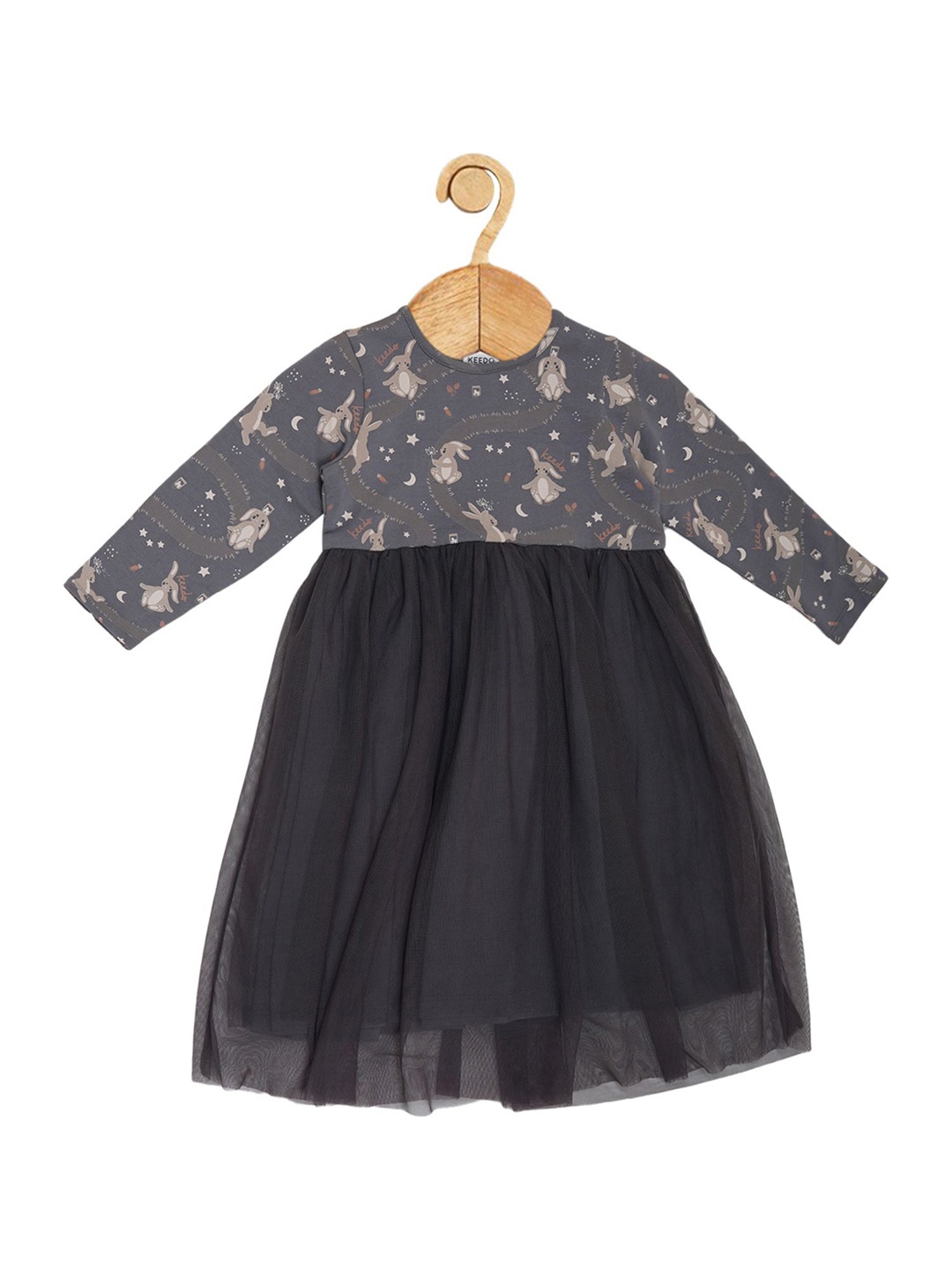 

Creative Kids Girls Printed Cotton Fit & Flare Dress, Grey