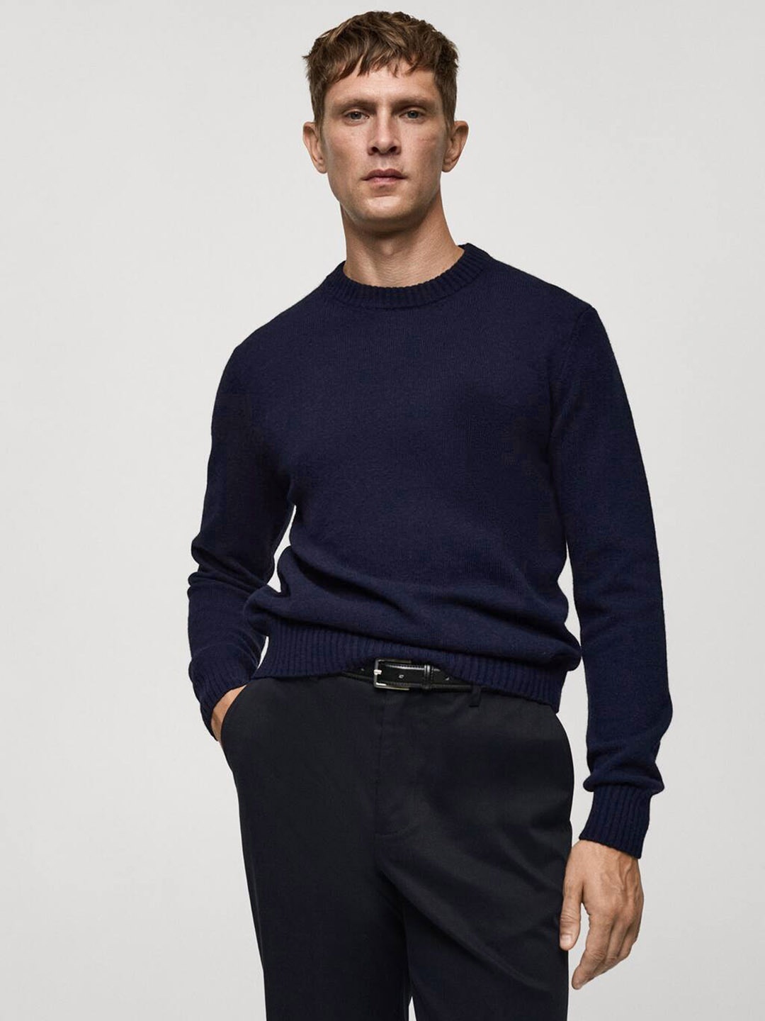 

MANGO MAN Long Sleeves Pullover Sweater, Navy blue