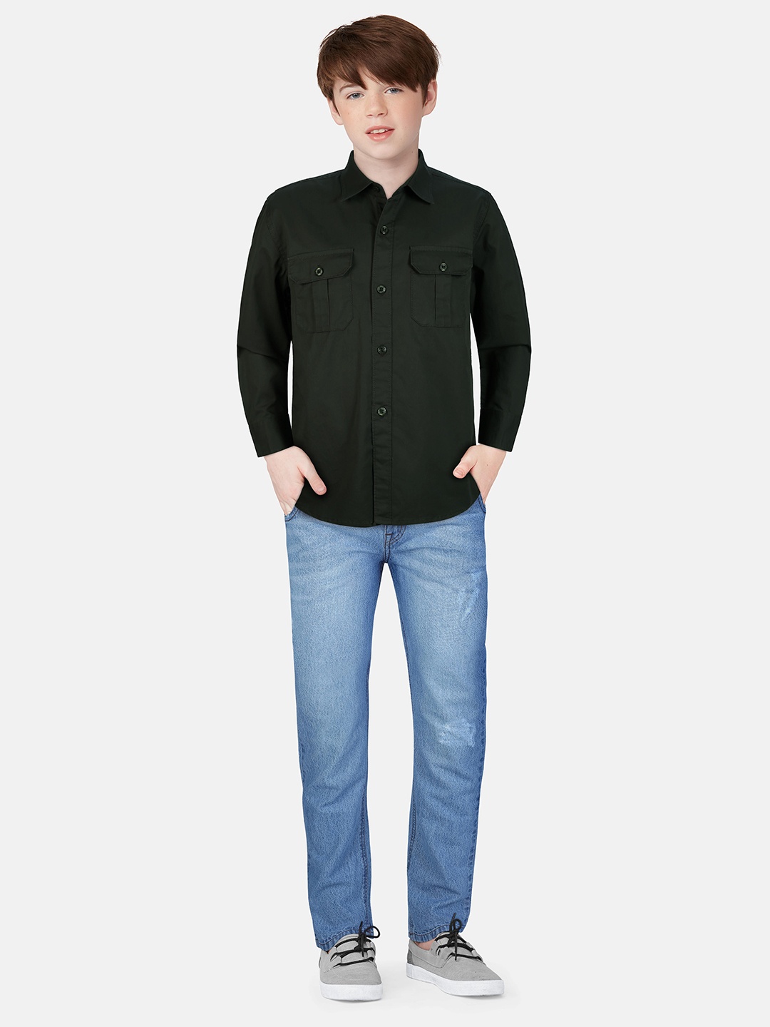 

Gini and Jony Boys Standard Opaque Casual Shirt, Olive